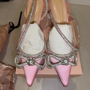 AUTHENTIC Mach & Mach Double Bow 110 embellished satin pumps